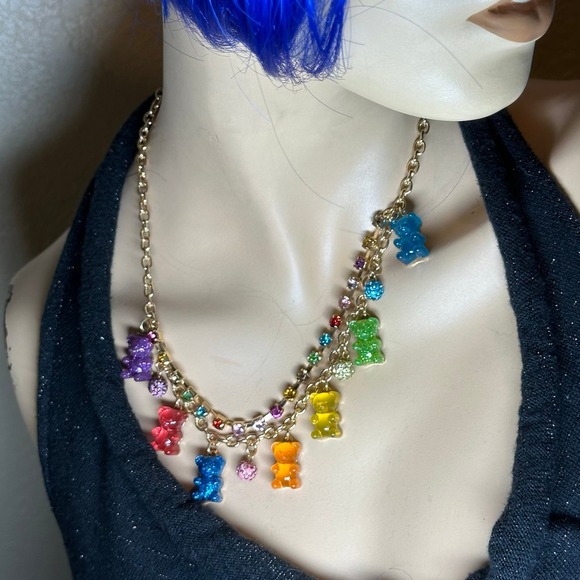 Super Colorful Glittery Gummy Bear and Rhinestone Double Strand Betsey Johnson - Picture 4 of 7